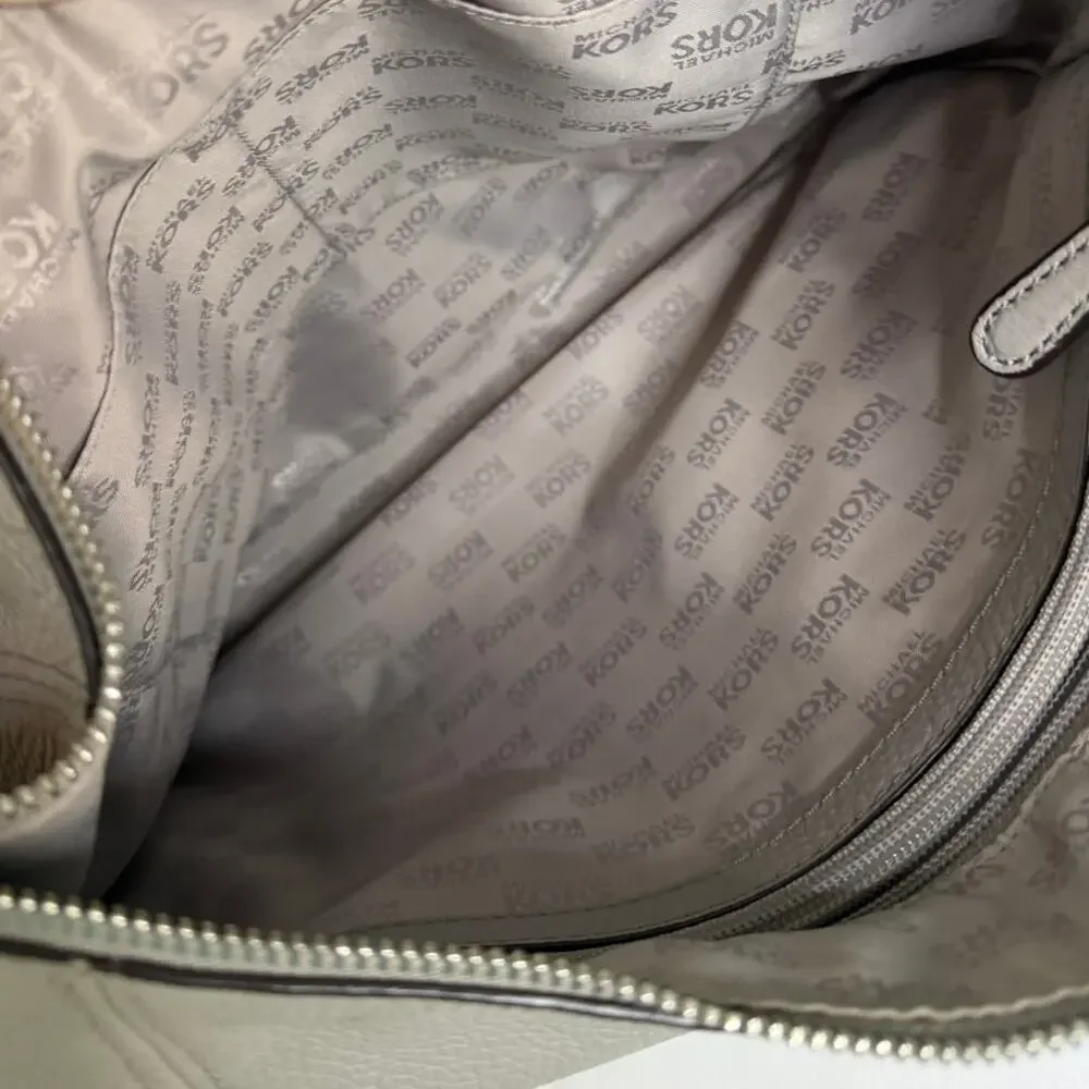 Michael Kors Anita Large Shoulder Bag Pearl Gray Pebbled Leather Hobo